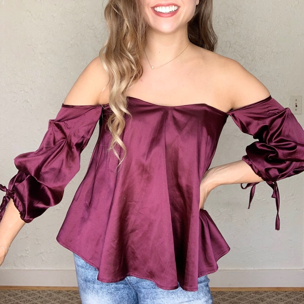 Silky Off The Shoulder Purple Top